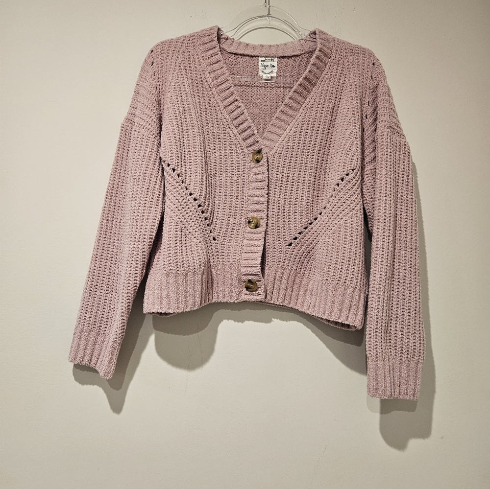 Hippie Rose Pink Button-Up Cardigan, Size Medium